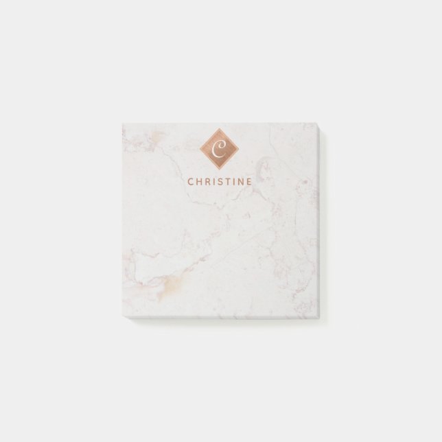 Bloco De Notas Marble Monograma de Cobre Elegante Nome castanho B (Frente)