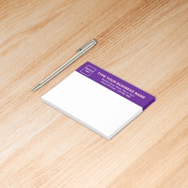 Bloco De Notas Marca comercial no título roxo do retângulo (Build brand name awareness. Your business brand on purple heading of rectangle sticker.)