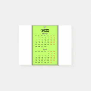 Bloco De Notas Março do Calendário de 2022 abril