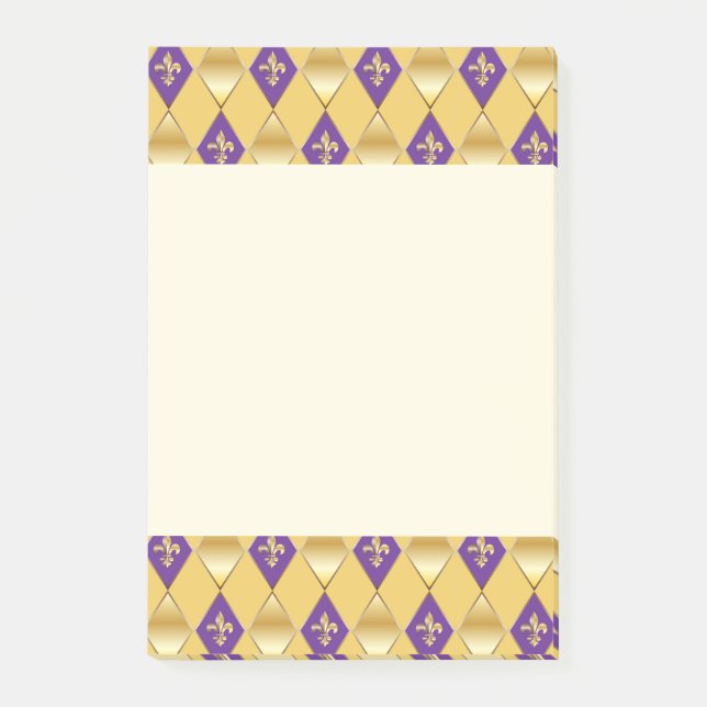 Bloco De Notas Mardi Gras Carnaval Harlequin Dourada Fleur de Lis (Frente)