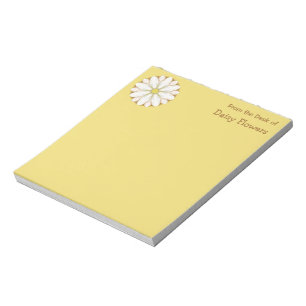 Bloco De Notas Margarida Branca em Amarelo Ouro Personalizado