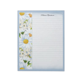 Bloco De Notas Margarida Floral Vintage Azul Empoeirado Personali