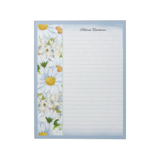 Bloco De Notas Margarida Floral Vintage Azul Empoeirado Personali