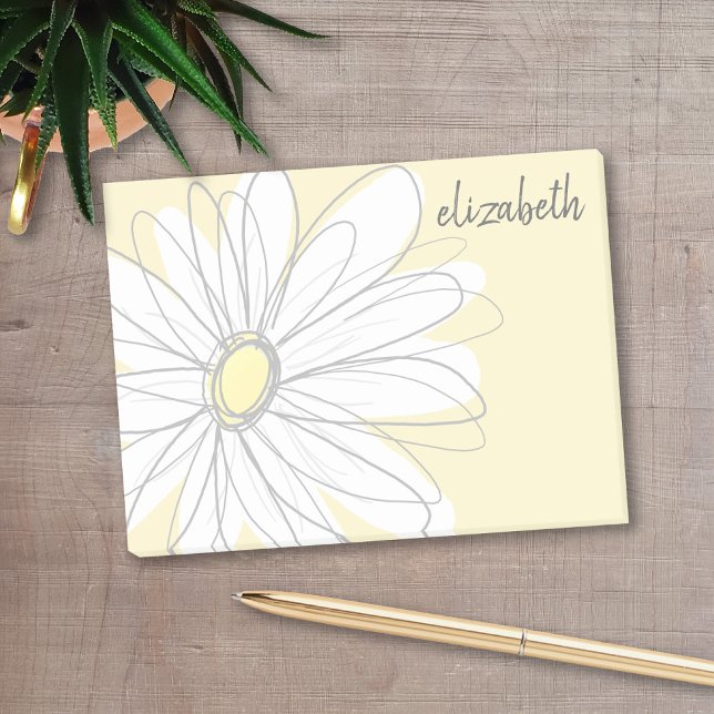 Bloco De Notas Margarida lunática - adicione suas cinzas amarelas (Personalized post-it notes with a monogram and whimsical daisy drawing - low quantity available)
