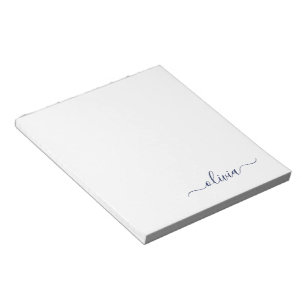 Bloco De Notas Marinho Azul Branco Script Moderno Girn Nome do Mo