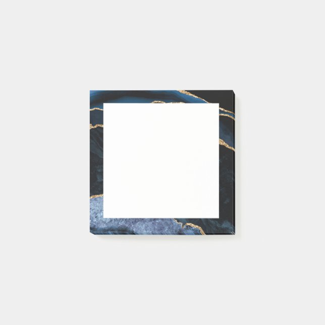 Bloco De Notas Marinho Azul Dourado Mármaco Mármaco Frame Postar  (Frente)