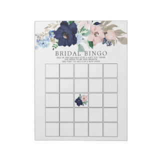 Bloco De Notas Marinho Azul e Blush Chá de panela Jogo Bingo