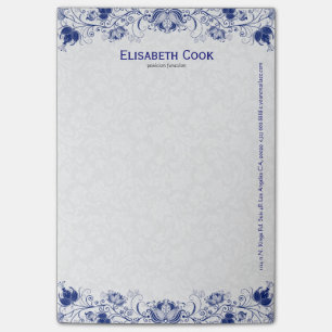 Bloco De Notas Marinho Azul E Branco Vintage Floral Lace 3