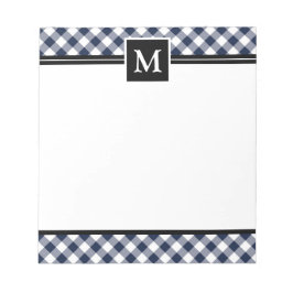 Bloco De Notas Marinho Azul gingham cheque Monograma