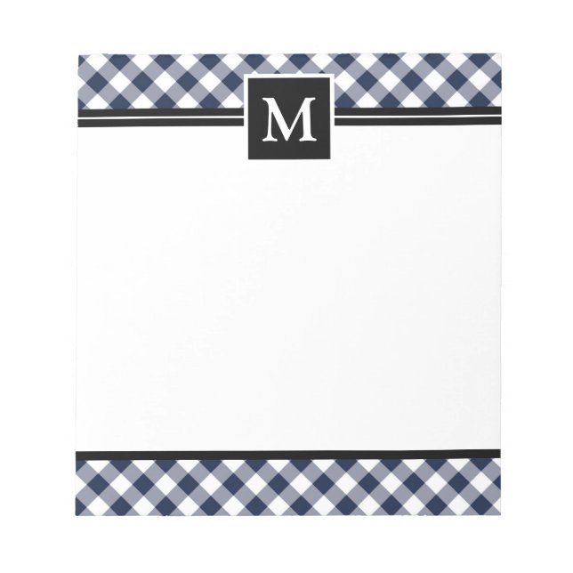 Bloco De Notas Marinho Azul gingham cheque Monograma (Frente)