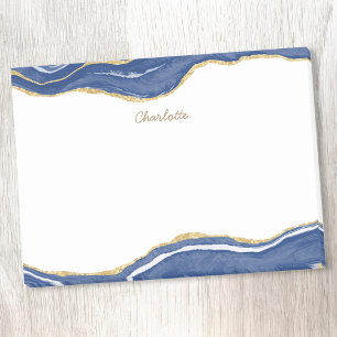 Bloco De Notas Marinho Azul Marble Agate Dourado Glitter Personal