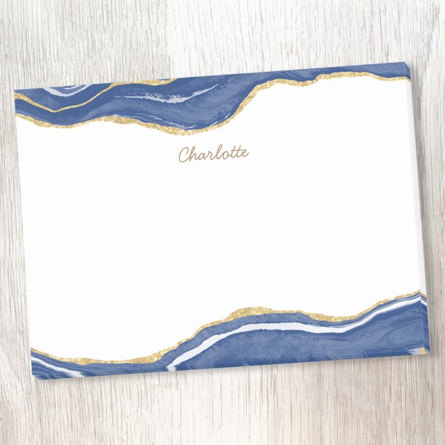 Bloco De Notas Marinho Azul Marble Agate Dourado Glitter Personal (Criador carregado)