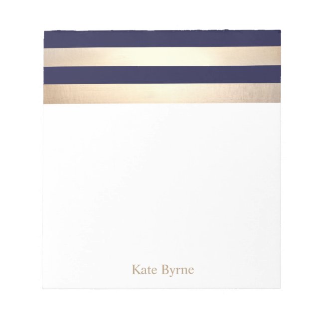 Bloco De Notas Marinho Blue Faux Gold Foil Stripe Name (Frente)