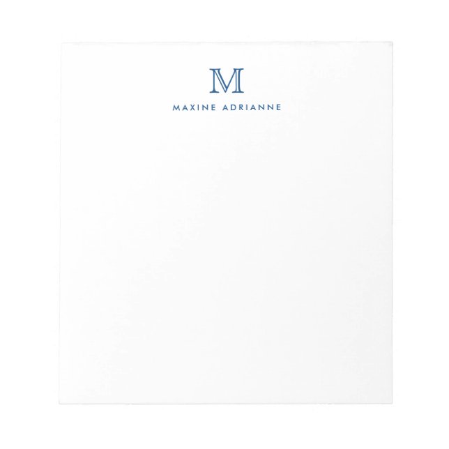 Bloco De Notas Marinho Clássico Moderno Na moda Azul Monograma in (Frente)