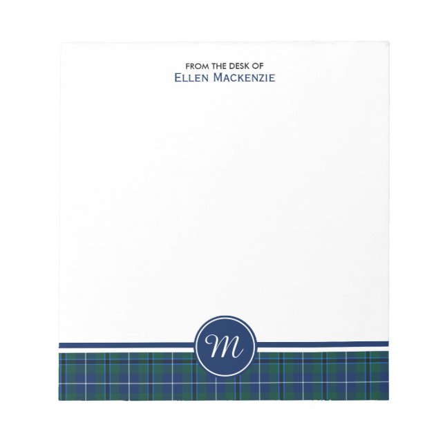Bloco De Notas Marinho da Família Douglas Blue Modern Tartan Mono (Frente)