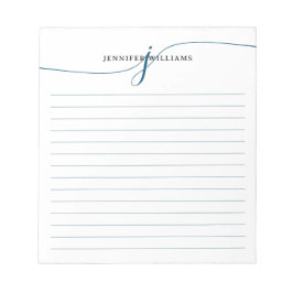 Bloco De Notas Marinho de Script Elegante Azul Moderno Monograma 