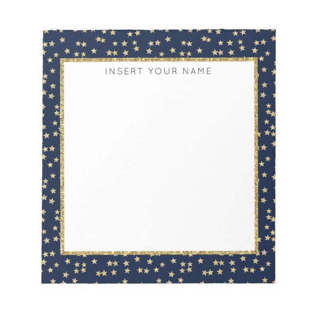 Bloco De Notas Marinho e Douradas estrelas Notepad Personalizado  (Frente)