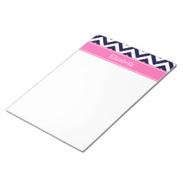 Bloco De Notas Marinho Lg Chevron HotPink2 Quatrefoil Nome Monogr