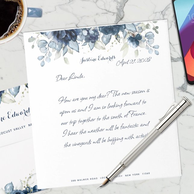 Bloco De Notas Marinho Peony Dusty Blue Eucalyptus (Criador carregado)