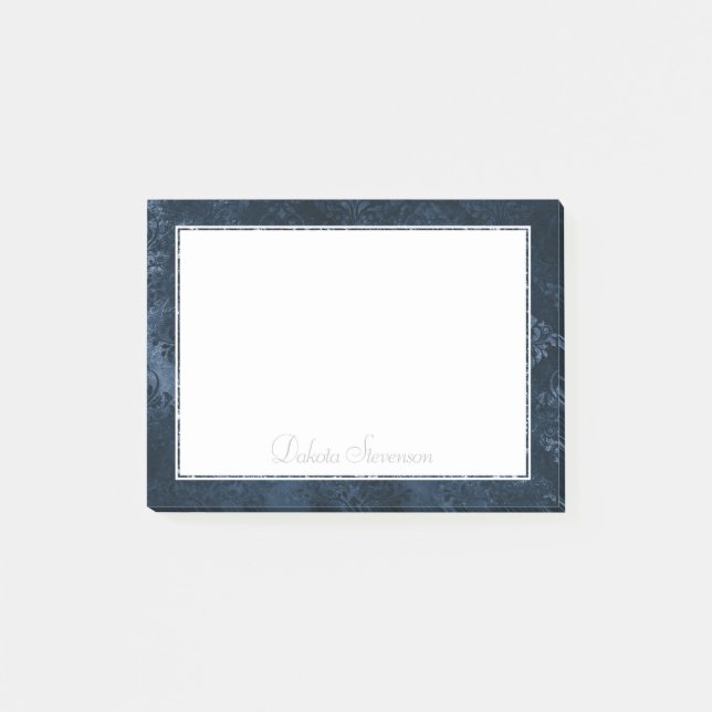 Bloco De Notas Marinho Velvity Damask | Azul Escuro Barroco (Frente)