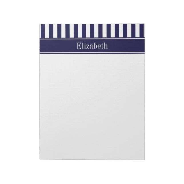 Bloco De Notas Marinho White Stripe Marinho Blue Ribbon Name Mono (Invertido)