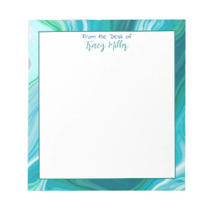 Bloco De Notas Mármaco Azul Personalizado e Preto Teal