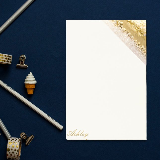 Bloco De Notas Mármore do ouro de script feminina (Feminine named script golden marble post-it notes)