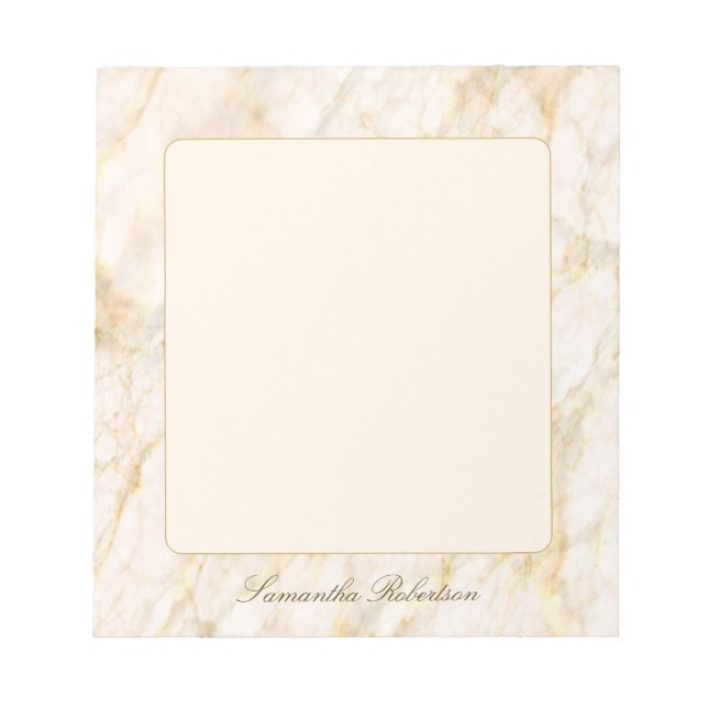 Bloco De Notas Mármore Marrom Dourado Rosa Claro Nome Personaliza (Frente)