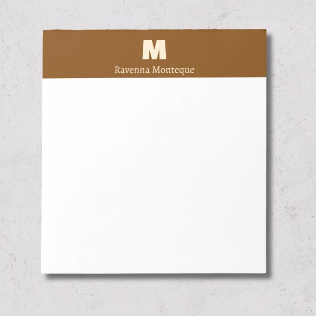Bloco De Notas Marrom Chocolate Letra Nome Personalizado Monogram (Criador carregado)