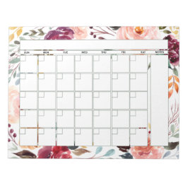 Bloco De Notas Marsala Peach Calendário Floral Mensal do Planejad