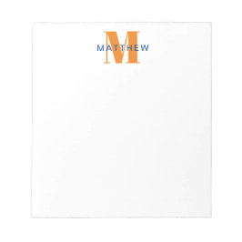 Bloco De Notas Masculina Inicial/Nome Monograma Laranja e Azul