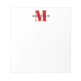 Bloco De Notas Masculina Inicial/Nome Monograma Preto e Vermelho