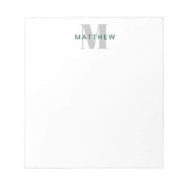 Bloco De Notas Masculina Inicial/Nome Monograma Verde Escuro e Ci