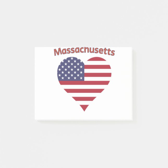 Bloco De Notas Massachusetts American Flag Heart (Frente)
