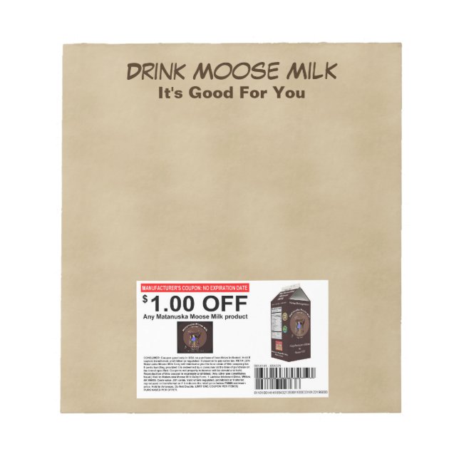 Bloco De Notas Matanuska Moose Milk Coupon (Frente)