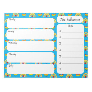 Bloco De Notas Material escolar com Corações Arco-Íris Semanalmen