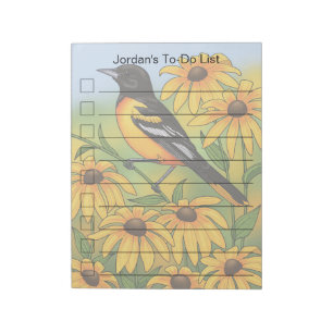 Bloco De Notas MD State Bird Oriole e Susan Flower de olhos negro
