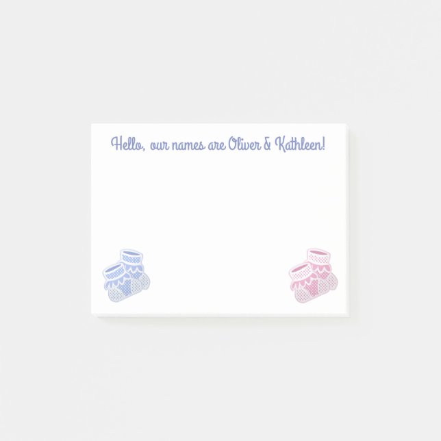 Bloco De Notas meias de bebê rosa e azul (Frente)
