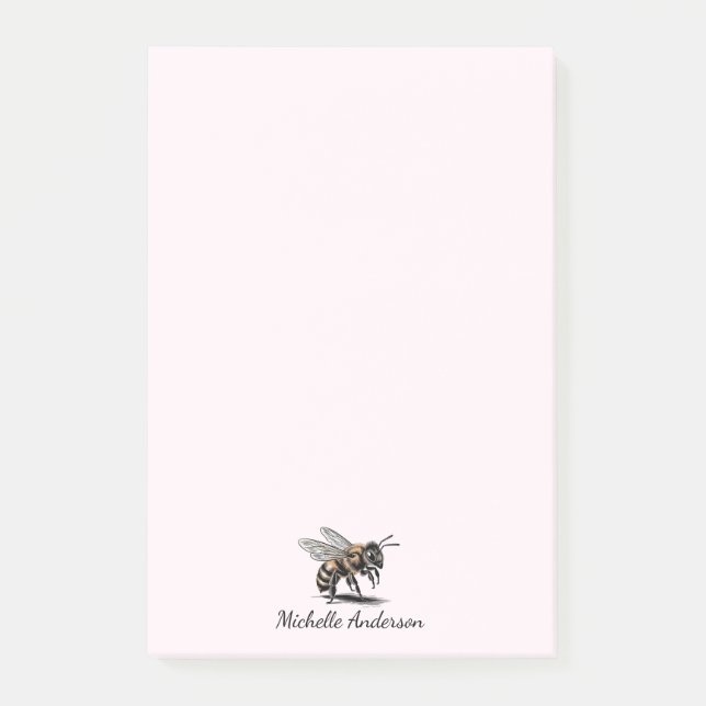 Bloco De Notas Mel Abelha Mel Personalizada Rosa Moderno (Frente)