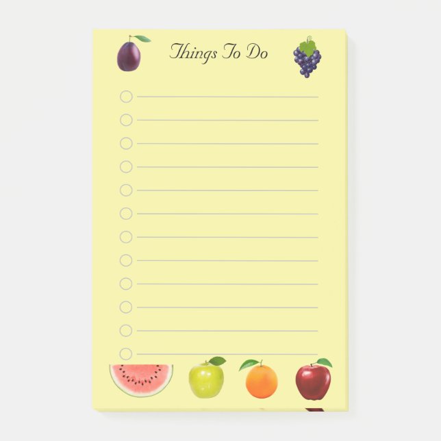 Bloco De Notas Melancia Maçã & Frutas de Uva em Notas Amarelas (Frente)
