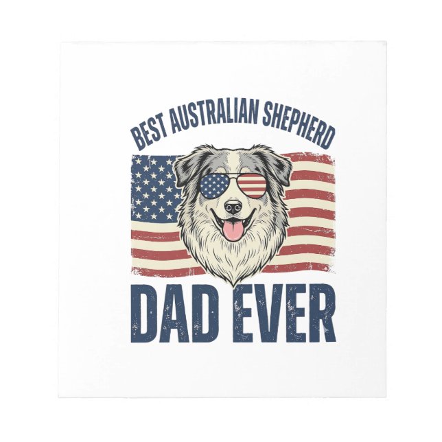 Bloco De Notas Melhor Pai de Australian Shepherd Patriótico de To (Frente)