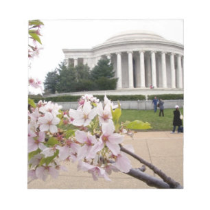 Bloco De Notas Memorial Thomas Jefferson com flores de cerejeira