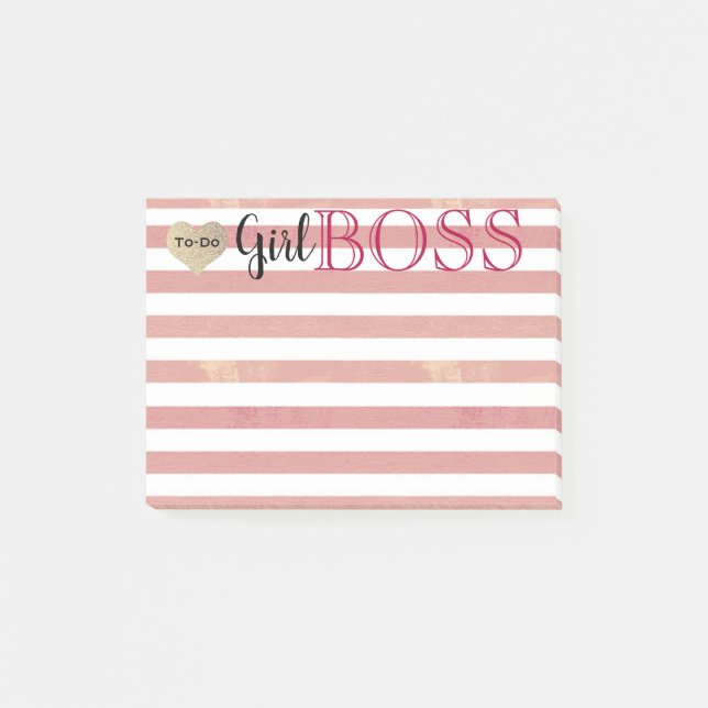 Bloco De Notas Menina Chefe Rosa Dourada Stripes a Fazer (Frente)