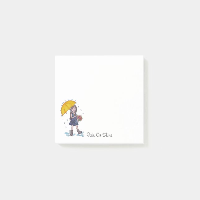 Bloco De Notas Menina Com Guarda-Chuva Amarelo Em Aquarela (Frente)