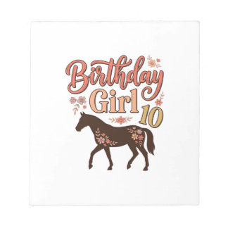 Bloco De Notas Menina de Aniversário 10 Cavalo Floral Desenho Vet