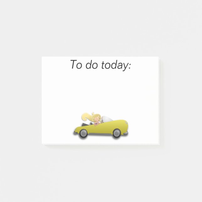 Bloco De Notas Menina de carro amarelo Posta nota (Frente)