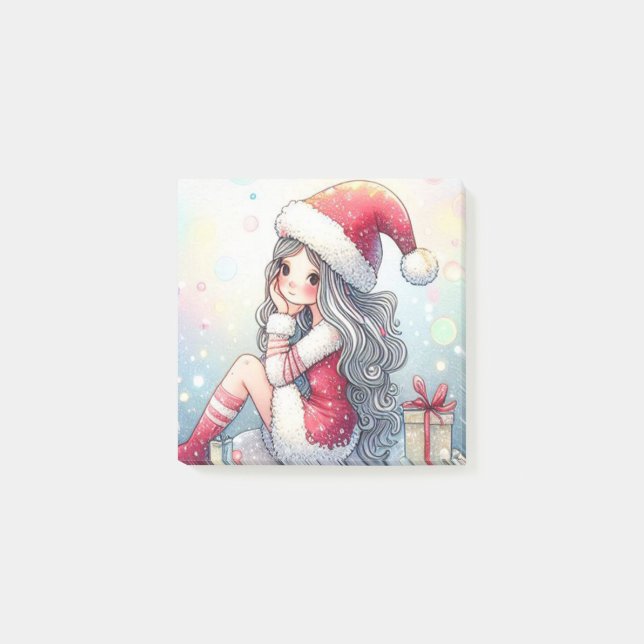 Bloco De Notas Menina de Natal fofa em nota adesiva (Frente)