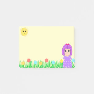 Bloco De Notas Menina Fofa, Sol, Flores & Grama