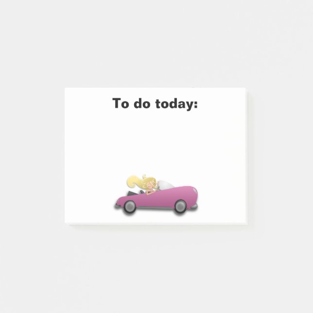 Bloco De Notas Menina no carro magenta / rosa nota Post It (Frente)