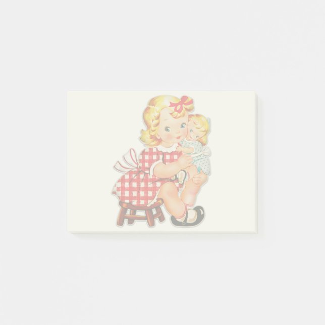 Bloco De Notas Menina retrô vintage boneca criança (Frente)